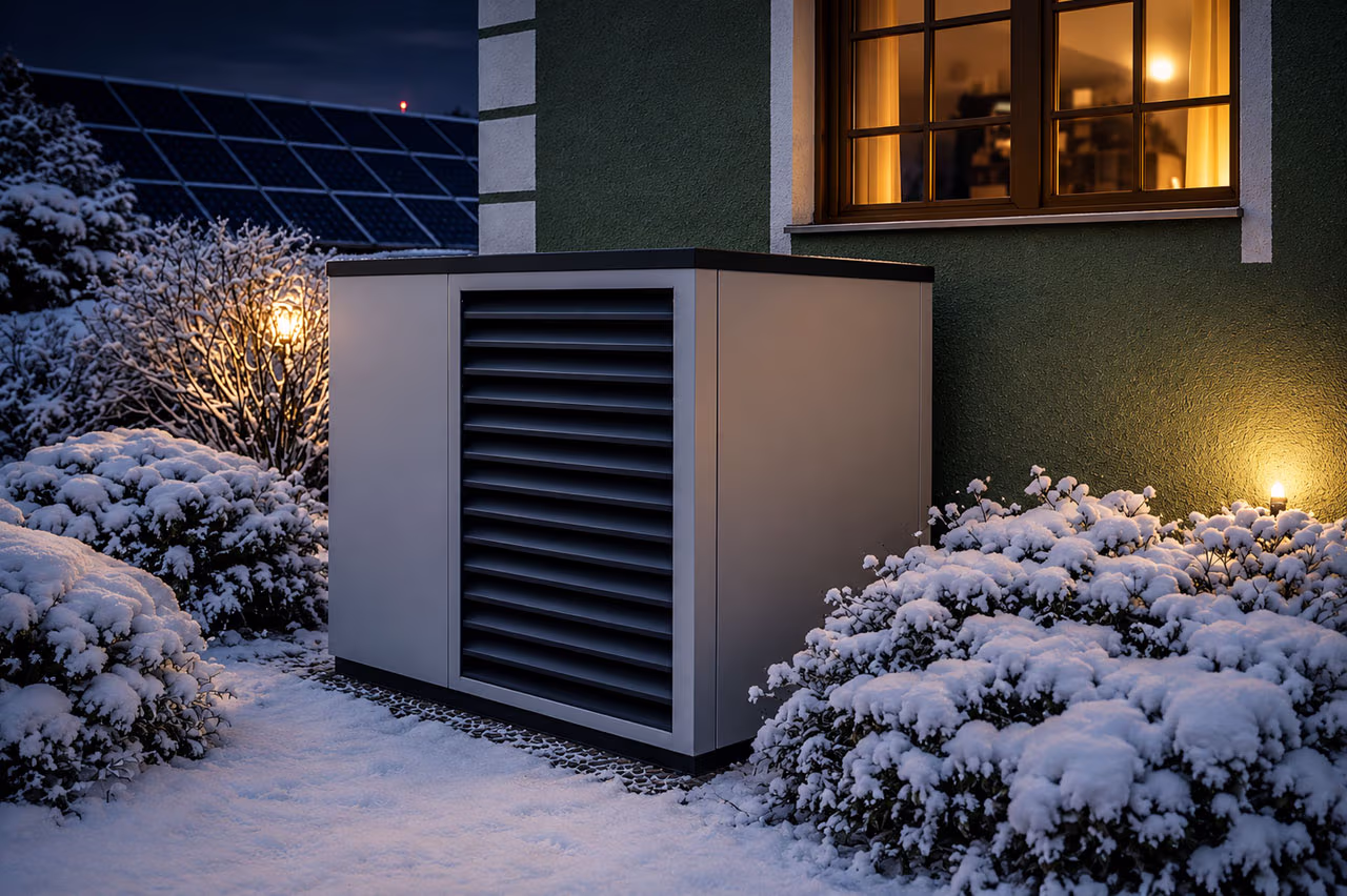 Wärmepumpe vor einem Haus · Fischer und Sokrates GmbH