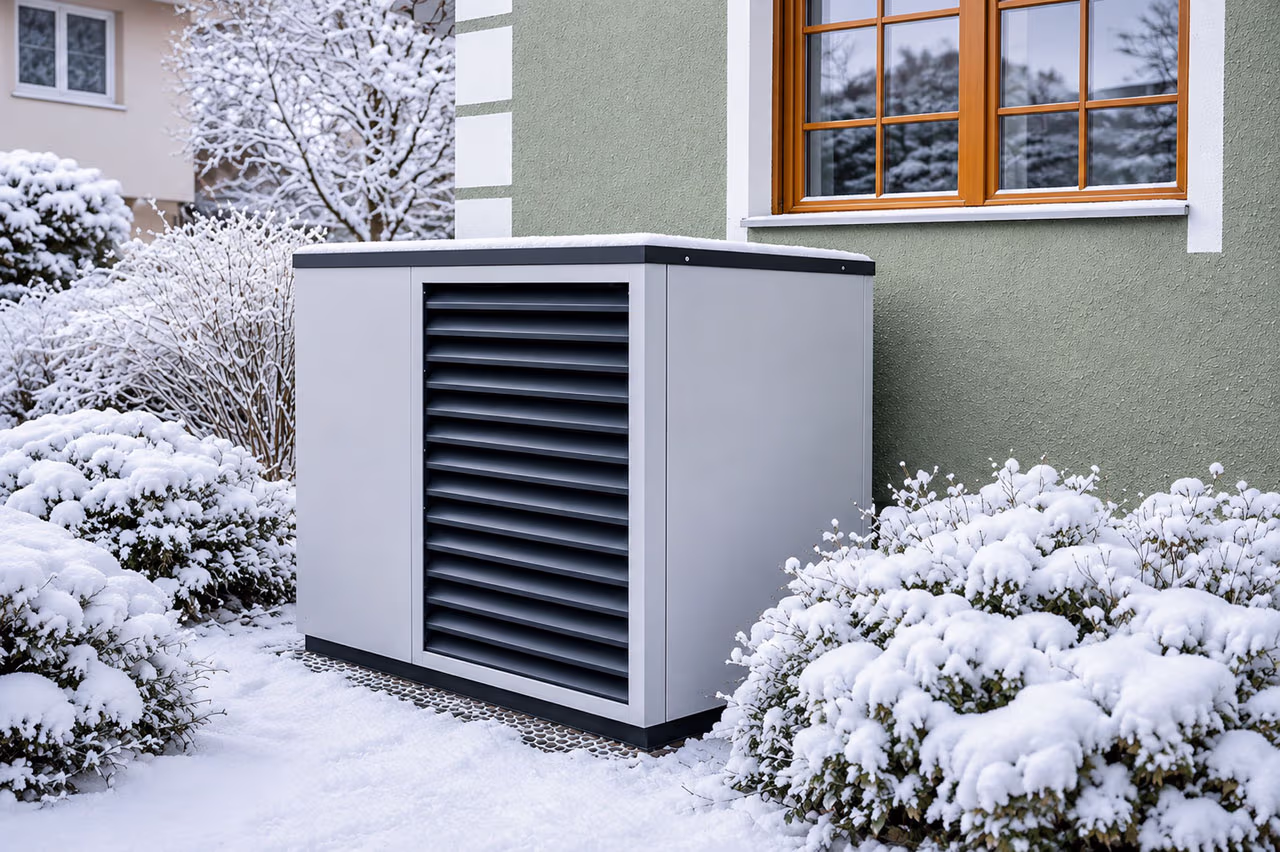Wärmepumpe vor einem Haus · Fischer und Sokrates GmbH